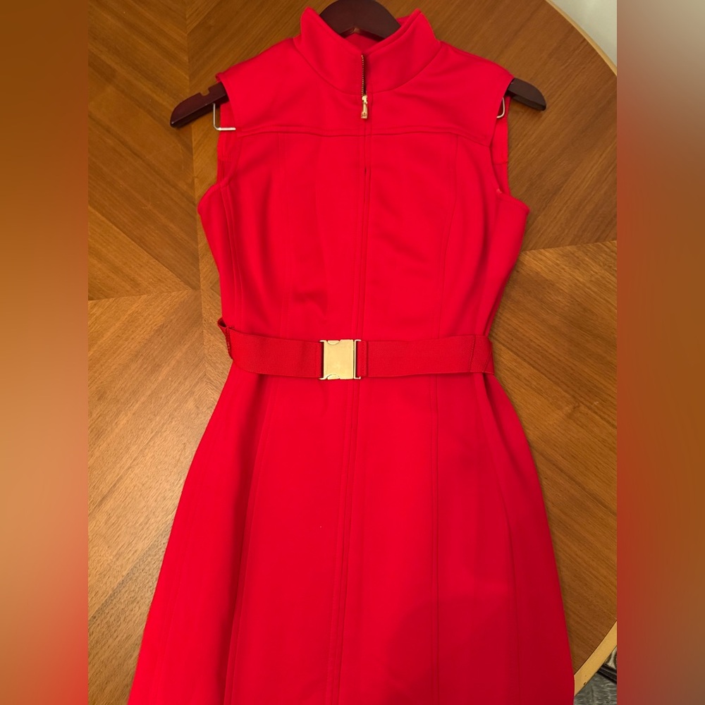 Tommy Hilfiger Red Sleeveless Belted Mini Dress